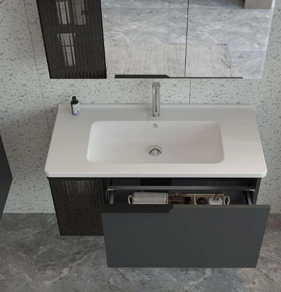 Orka Pure 80 cm Mat Antrasit Banyo Dolabı Takımı - Resim 2