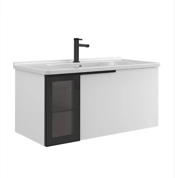 Orka Pure 100 cm Mat Beyaz Banyo Dolabı Alt Modül ve Lavabo ürün görseli