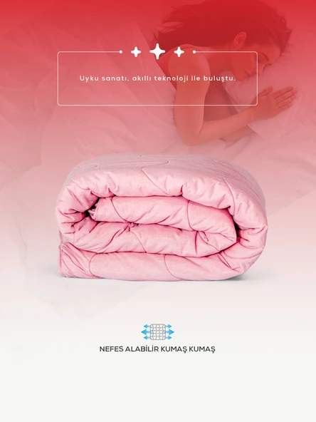Welsoft Pembe Yorgan Seti Çift Kişilik (2Adet Silikon Yastık ve Kılıfları Hediye) - Resim 2