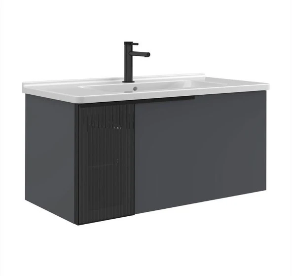 Orka Pure 80 cm Mat Antrasit Banyo Dolabı Alt Modül ve Lavabo ürün görseli