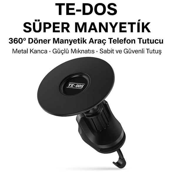 TDH7541 Süper Manyetik Araç Telefon Tutucu 360 Dönebilen Metal Klima Menfezlerine Uygun Mıknatıslı