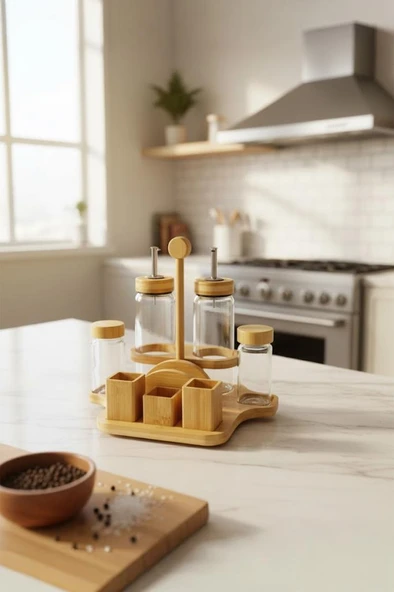 Bambum Mima - Peçetelik Ve Baharatlıklı 2'li Yağdanlık Büyük ürün görseli