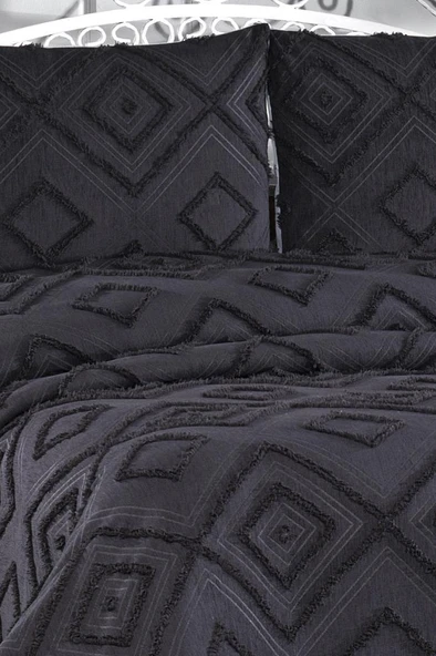 Çeyiz Diyarı Samira 3 Parça Çift Kişilik Pike Takımı Siyah - Resim 5