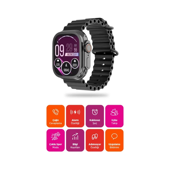 Polosmart PSSW21 2.01" Dokunmatik Ekranlı Akıllı Saat Titreşimli, Mikrofonlu, Adım Sayarlı Siyah - 2