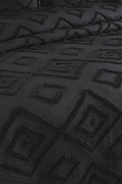 Çeyiz Diyarı Samira 2 Parça Tek Kişilik Pike Takımı Siyah - Resim 2