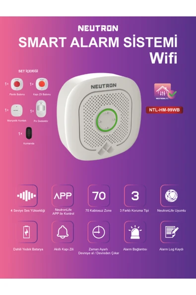 NEUTRON Wi-fi Smart Alarm Ve Güvenlik Sistemi - Kablosuz Alarm Seti - App Ile Kontrol - Resim 2