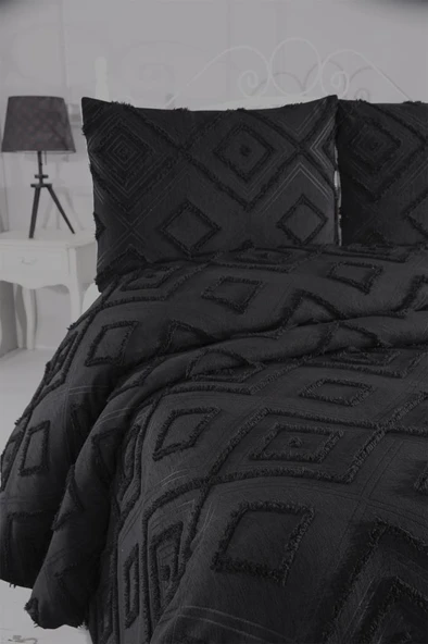 Çeyiz Diyarı Samira 2 Parça Tek Kişilik Pike Takımı Siyah - Resim 3