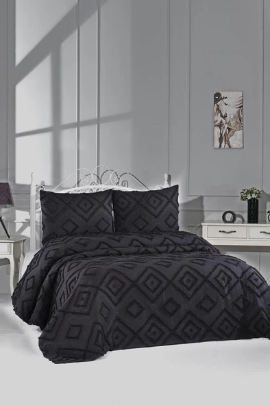 Çeyiz Diyarı Samira 3 Parça Çift Kişilik Pike Takımı Siyah ürün görseli