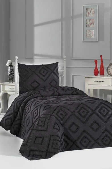 Çeyiz Diyarı Samira 2 Parça Tek Kişilik Pike Takımı Siyah ürün görseli