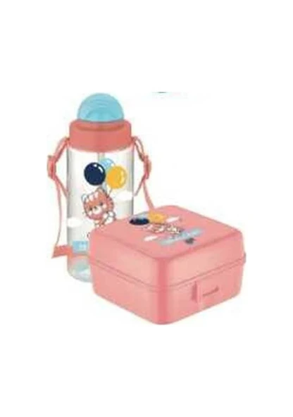 Gıpta Blue-Me Tritan Pipetli Matara 500 Cc+ Desenli Beslenme Kabı Seti - Pudra