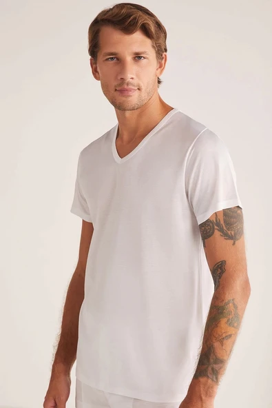 MDB Kom Elite %100 Merserize V Yaka T-Shırt - Resim 2