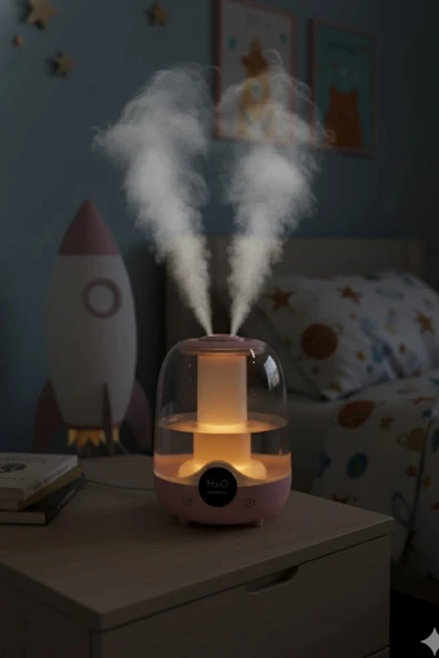 Glr K07 Pembe Çift Spreyli Ultrasonik Sessiz Hava Nemlendirici ve Gece Lambası | 3L Kapasite - 2