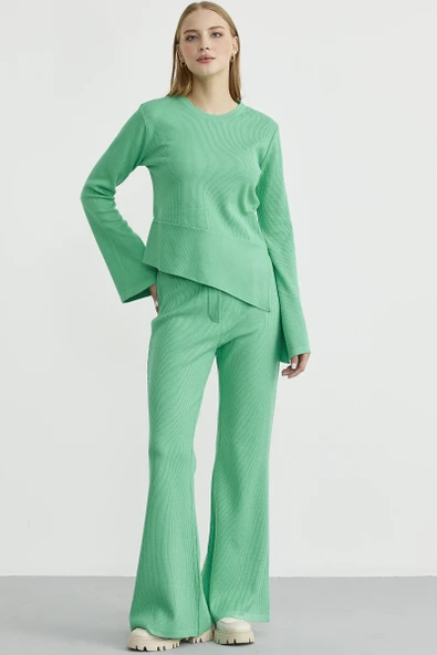 İkili Pantolon Kazak Triko Takım - Yeşil - 2