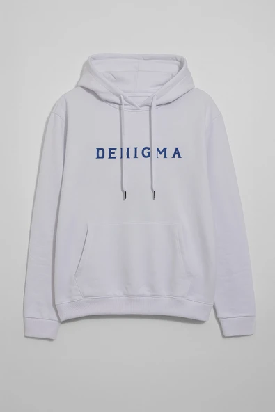 Erkek Kapüşonlu Cepli Yazı Baskılı Beyaz Sweatshirt - 2