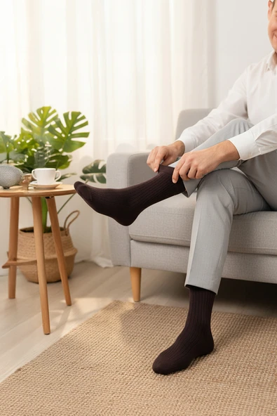 7'li Pamuk Erkek Soket Çorap Seti - Karışık Renkli Düz Çorap - 5