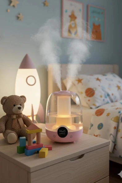 Glr K07 Pembe Çift Spreyli Ultrasonik Sessiz Hava Nemlendirici ve Gece Lambası | 3L Kapasite - 3