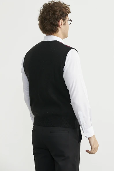 Düğmeli Yünlü Kalın Triko Yelek - Siyah - Resim 6