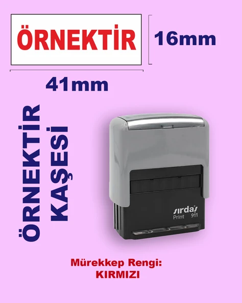 Örnektir Kaşesi, 911 (41mmx16mm) Kırmızı Keçeli Otomatik Kaşe