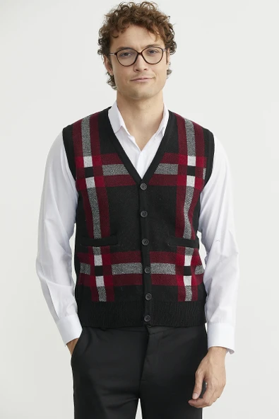 Düğmeli Yünlü Kalın Triko Yelek - Siyah ürün görseli 1