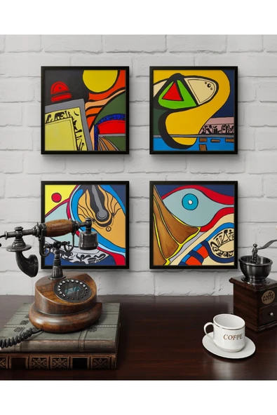 Feoly Art Modern Soyut 4’lü Tablo Seti – El Boyaması – 22x22 Ev Dekorasyon Tablosu – MDF Üzeri Akrilik - 2