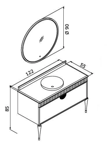 Orka Molino 120 cm Kaşmir Banyo Dolabı Alt Modül ve Lavabo - Resim 3