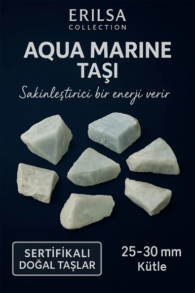 Sertifikalı Ham İşlenmemiş Aquamarine - Akuamarin Taşı Kütle 25–30 mm – Sakinleştirici Enerji Taşı ürün görseli