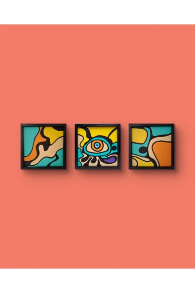 Feoly Art Modern Soyut 3’lü Tablo Seti – El Boyaması – 22x22 Ev Dekorasyon Tablosu – MDF Üzeri Akrilik - 4