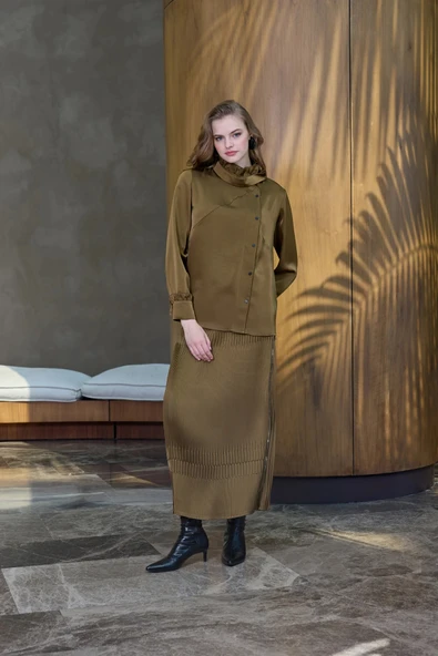 Misswhence Saten Pliseli Etek Takım 38015 yeşil - Resim 4