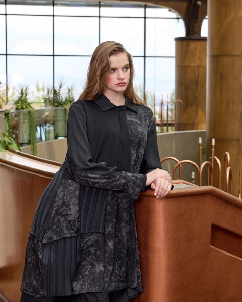 Misswhence Patchwork Cupro Tunik : 38303 siyah ürün görseli 1