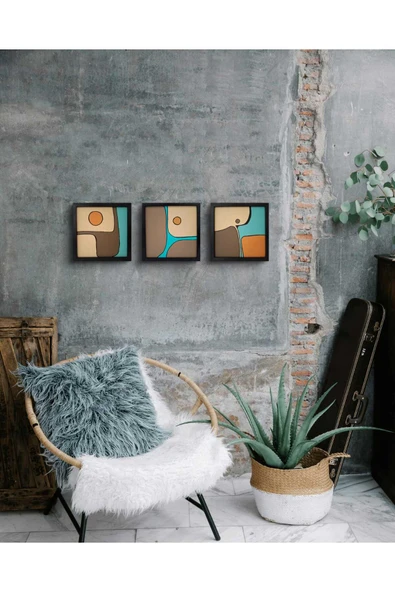 Feoly Art Modern Soyut 3`lü Tablo – El Boyaması – 22x22 Ev Dekorasyon Tablosu – MDF Üzeri Akrilik - 2