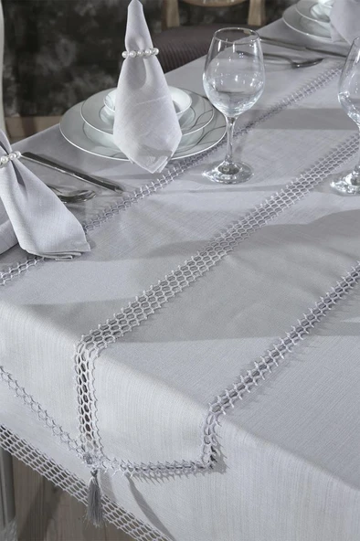 Simay Masa Örtüsü 26 Parça Gri - Resim 4