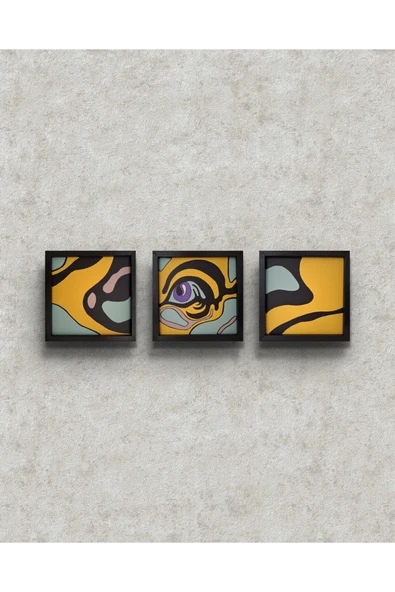 Feoly Art Modern Soyut 3`lü Tablo – El Boyaması – 22x22 Ev Dekorasyon Tablosu – MDF Üzeri Akrilik