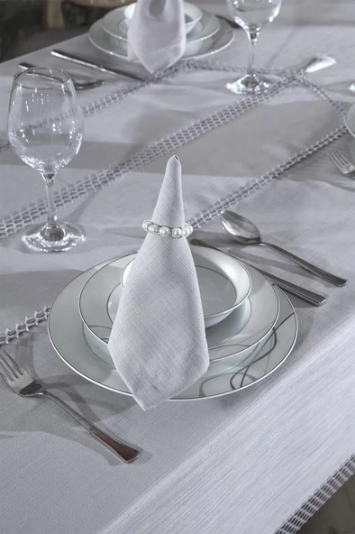 Simay Masa Örtüsü 26 Parça Gri - Resim 5