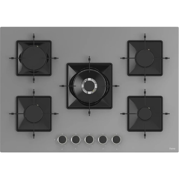 Ferre FLOWART-SILENTART Serisi Gri Set (SS038 + QBL63CPR +D079-SA) - Emaye Izgara / 75 cm Ocak - Resim 2