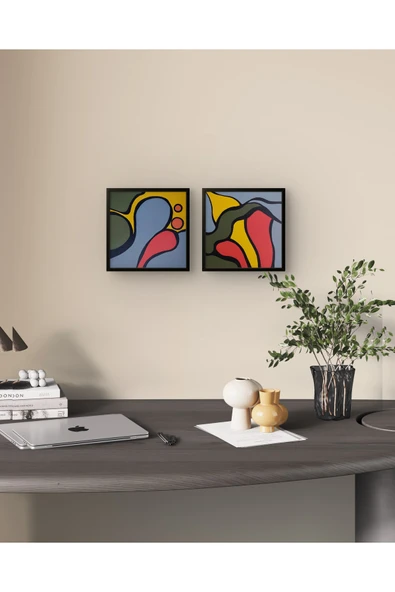 Feoly Art Modern Soyut 2’li Tablo Seti – El Boyaması – 22x22 Ev Dekorasyon Tablosu – MDF Üzeri Akrilik - 2