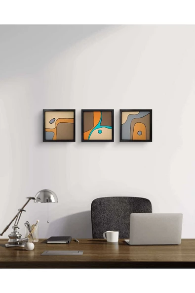 Feoly Art Modern Soyut 3`lü Tablo – El Boyaması – 22x22 Ev Dekorasyon Tablosu – MDF Üzeri Akrilik - 3