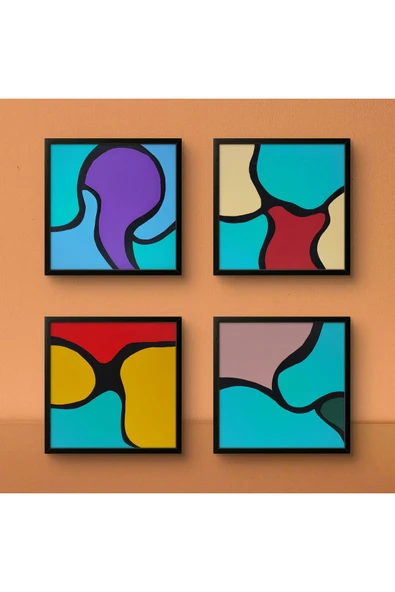 Feoly Art Modern Soyut 4’lü Tablo Seti – El Boyaması – 22x22 Ev Dekorasyon Tablosu – MDF Üzeri Akrilik - 2
