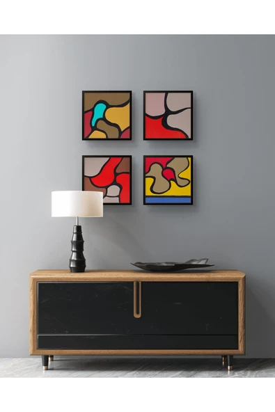 Feoly Art Modern Soyut 4’lü Tablo Seti – El Boyaması – 22x22 Ev Dekorasyon Tablosu – MDF Üzeri Akrilik