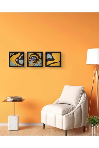 Feoly Art Modern Soyut 3`lü Tablo – El Boyaması – 22x22 Ev Dekorasyon Tablosu – MDF Üzeri Akrilik - 3