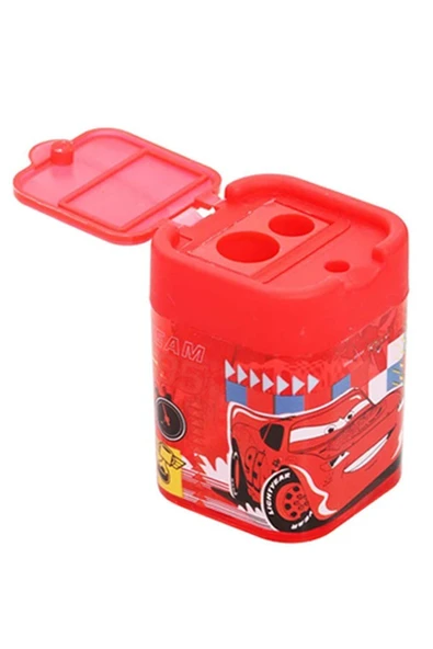 2 li Kalemtraş 2 Adet Arabalar Kırmızı ve Mavi Geniş Hazneli Çift Bıçaklı Kalem Traş No1 Figürlü Jumbo Kalemtıraş - 3