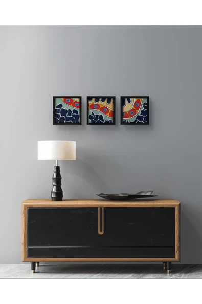 Feoly Art Modern Soyut 3`lü Tablo – El Boyaması – 22x22 Ev Dekorasyon Tablosu – MDF Üzeri Akrilik - 2