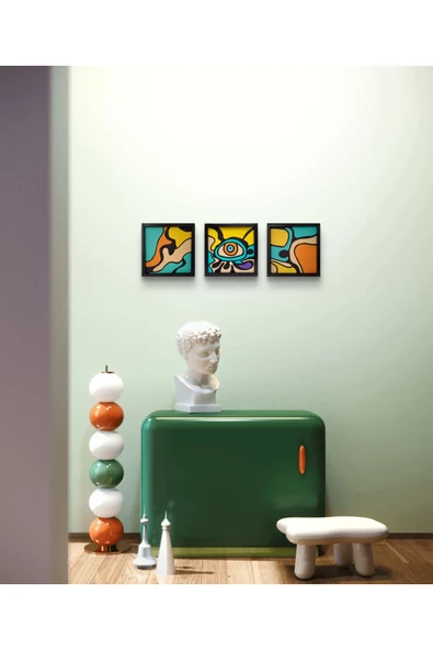 Feoly Art Modern Soyut 3’lü Tablo Seti – El Boyaması – 22x22 Ev Dekorasyon Tablosu – MDF Üzeri Akrilik - 2