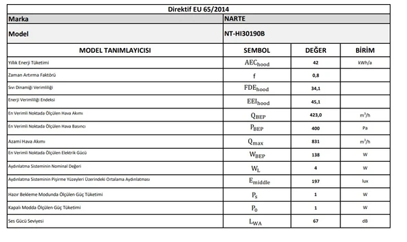 NARTE -HI30190B 90 CM SIYAH ADA TİPİ DAVLUMBAZ -6 YIL GARANTİLİ -YÜKSEK PERFORMANS - 6