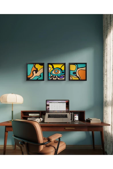 Feoly Art Modern Soyut 3’lü Tablo Seti – El Boyaması – 22x22 Ev Dekorasyon Tablosu – MDF Üzeri Akrilik