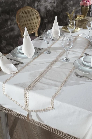 Simay Masa Örtüsü 26 Parça Bej - Resim 5