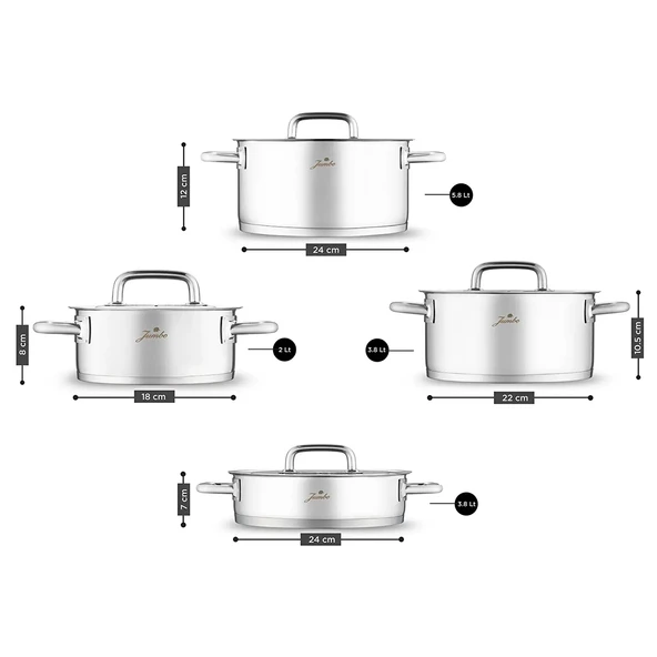 Jumbo Metalix 14 Parça Çelik Çeyiz Seti (Metalix 8 Parça Çelik Tencere Seti-Metalix Full Metal Çaydanlık-3'lü Cezve) - Resim 9