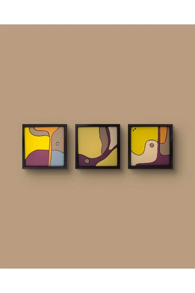 Feoly Art Modern Soyut 3`lü Tablo – El Boyaması – 22x22 Ev Dekorasyon Tablosu – MDF Üzeri Akrilik - 3