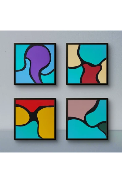 Feoly Art Modern Soyut 4’lü Tablo Seti – El Boyaması – 22x22 Ev Dekorasyon Tablosu – MDF Üzeri Akrilik - 3