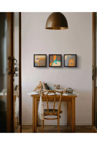 Feoly Art Modern Soyut 3`lü Tablo – El Boyaması – 22x22 Ev Dekorasyon Tablosu – MDF Üzeri Akrilik - 4