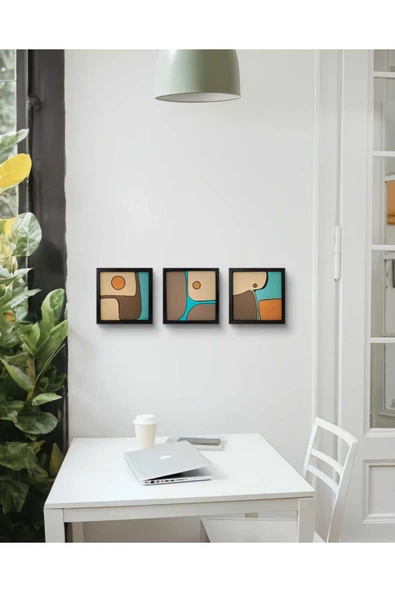 Feoly Art Modern Soyut 3`lü Tablo – El Boyaması – 22x22 Ev Dekorasyon Tablosu – MDF Üzeri Akrilik - 3